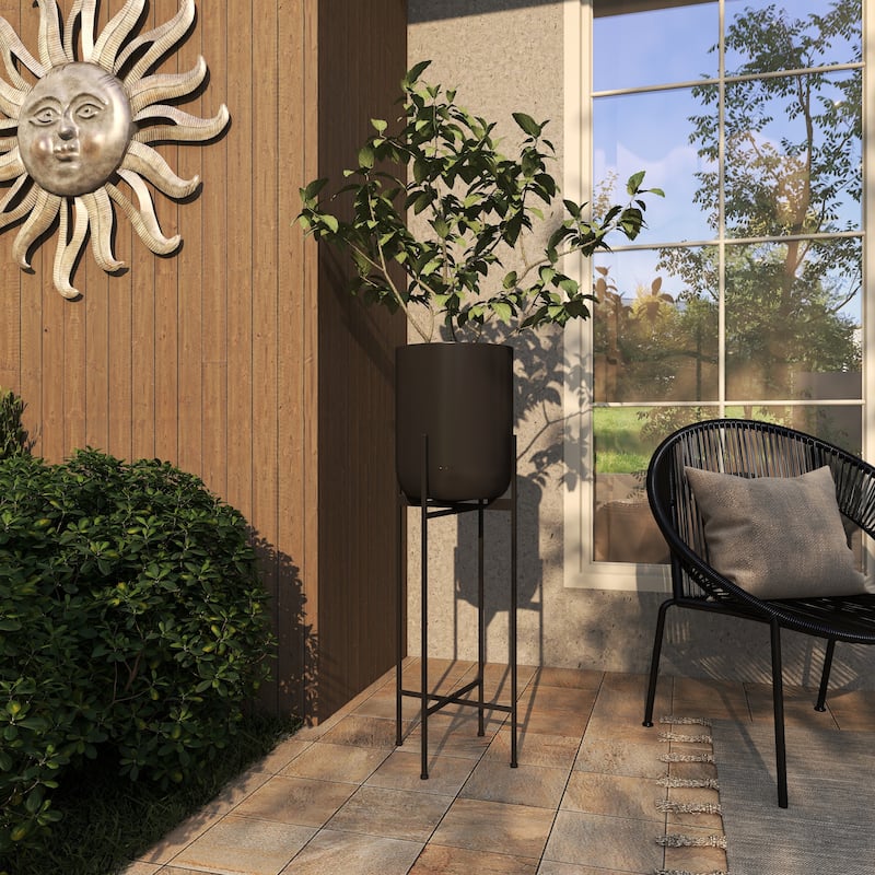 Black Iron Metal Modern Contemporary Planter on metal stand