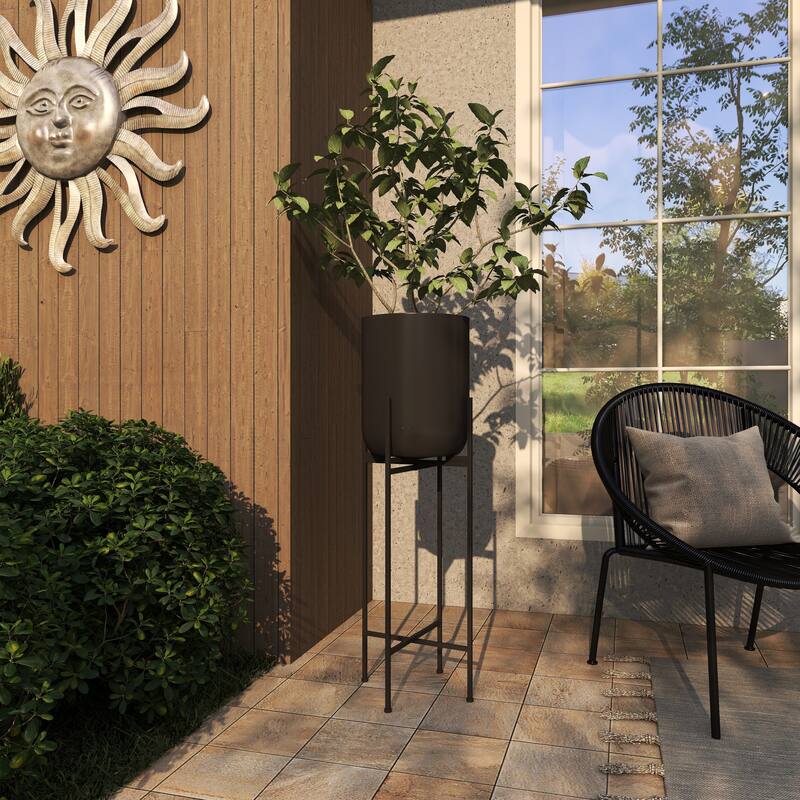 Metal Indoor Outdoor Planter with Removable Stand - Black - Roche River Decor
