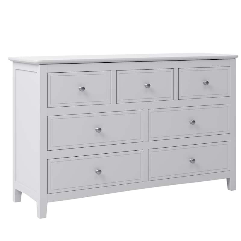 White Pine Wood 7Drawer Dresser with Stylish Metal Knobs, Ample