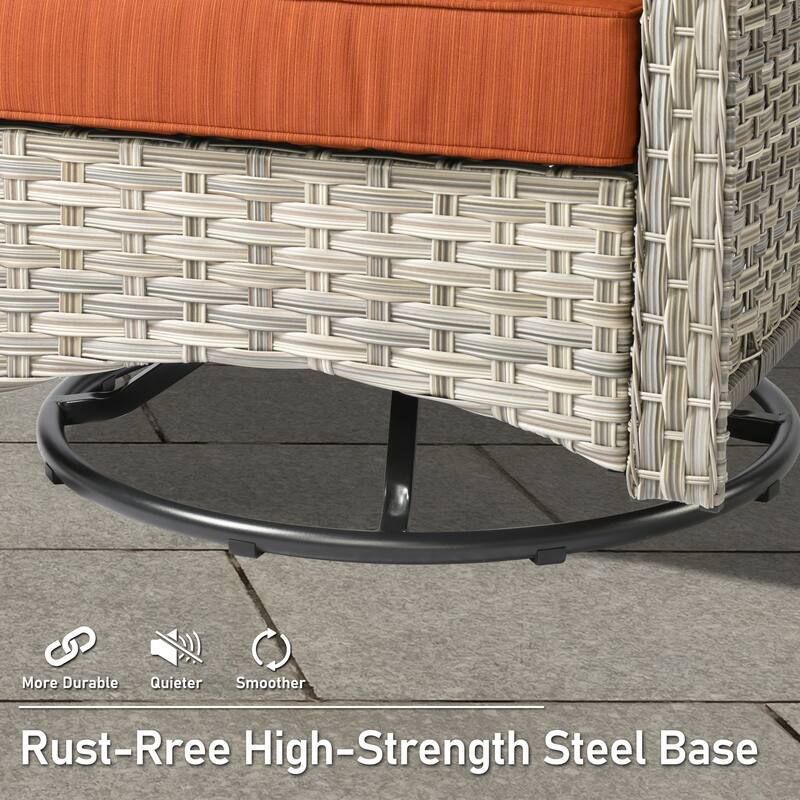 HOOOWOOO 7-piece Wicker High Back Patio Furniture Swivel Rocker Set with Fire Pit