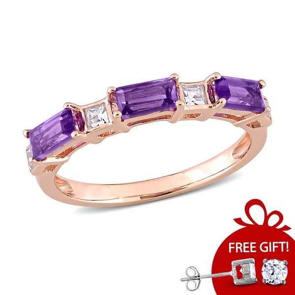 Miadora 10k Rose Gold Baguette & Square Amethyst & White Topaz Stackable Eternity Wedding Band Ring. Opens flyout.