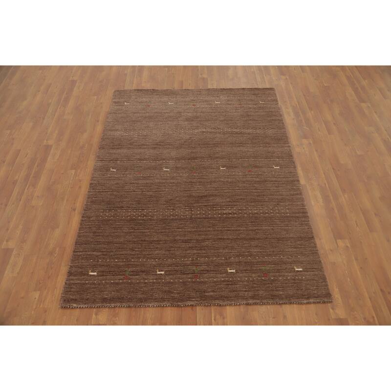 Hand Knotted Oriental 100% Wool Carpet Tribal Animal Pictorial Brown Gabbeh Area Rug - 7' 2'' X 5' 2''