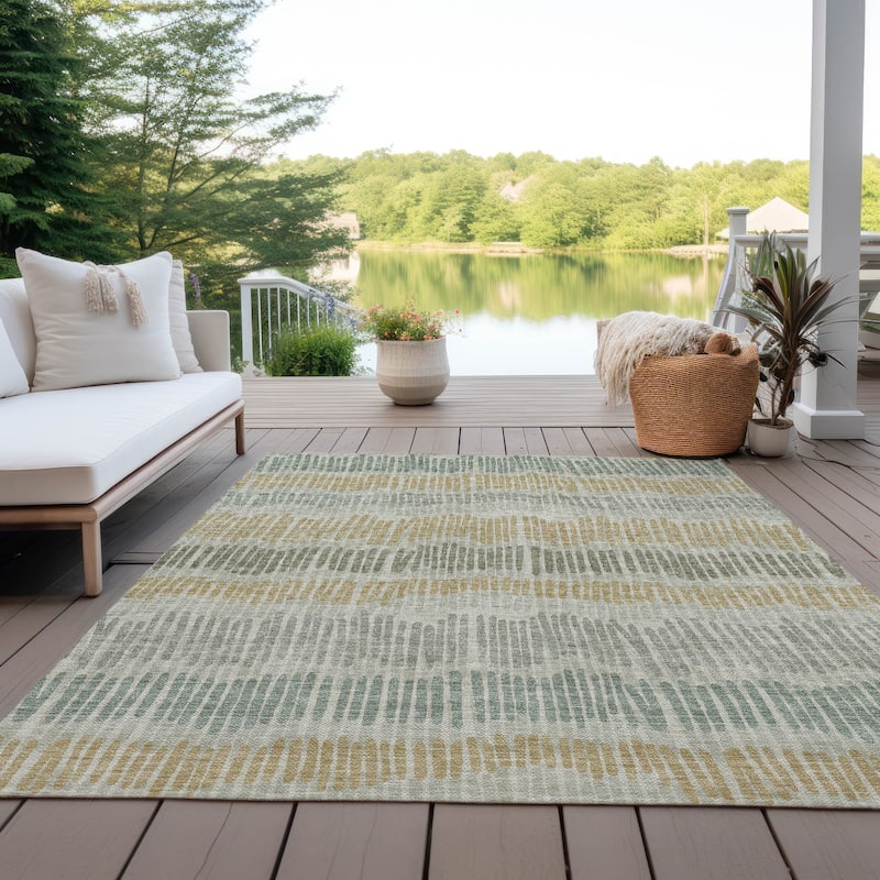 Machine Washable Indoor/ Outdoor Chantille Abstract Stripe Rug - Beige - 5' x 7'6"