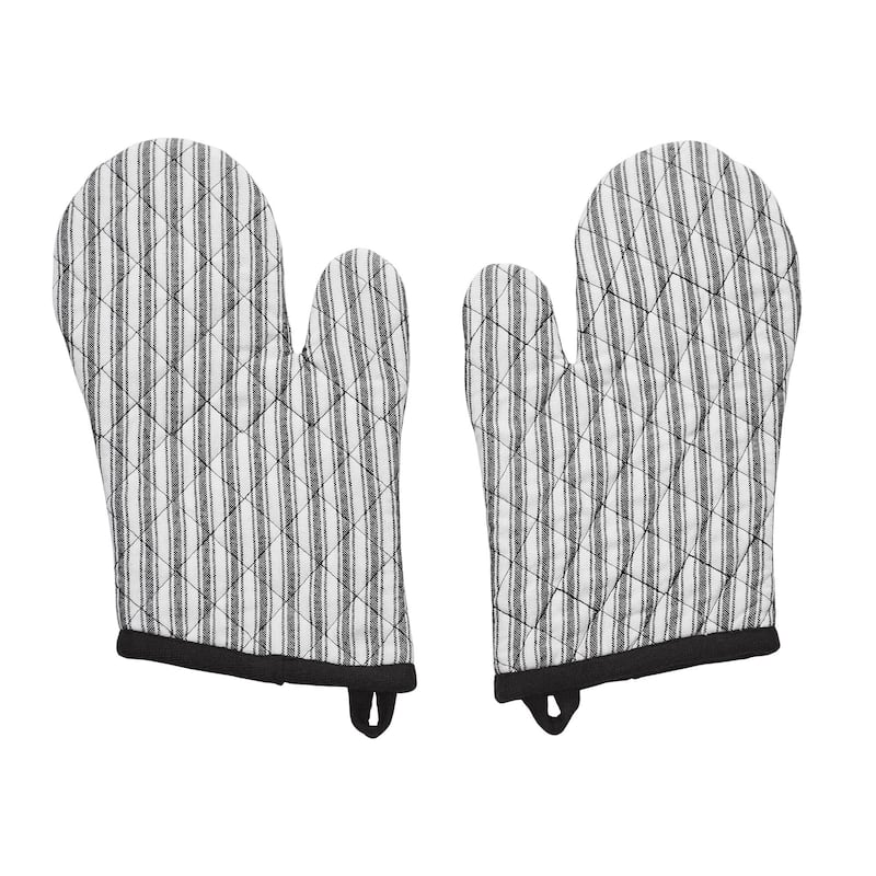 Sawyer Mill Black Ticking Stripe Oven Mitt Set of 2 - 8x8