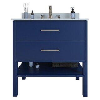 Layton 36" Modern Blue Vanity with Shelf, Quartz Top