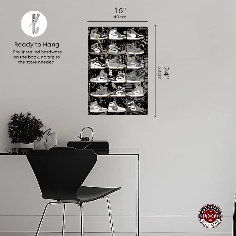 Notoriart Black And White Sneaker Collection Gallery Wrapped Sneaker 1 Piece Canvas Wall Art