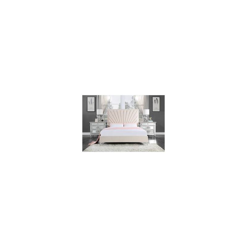 King Size Bed - Elegant Bedroom Furniture - Soft Velvet Upholstered Platform Bed Frame