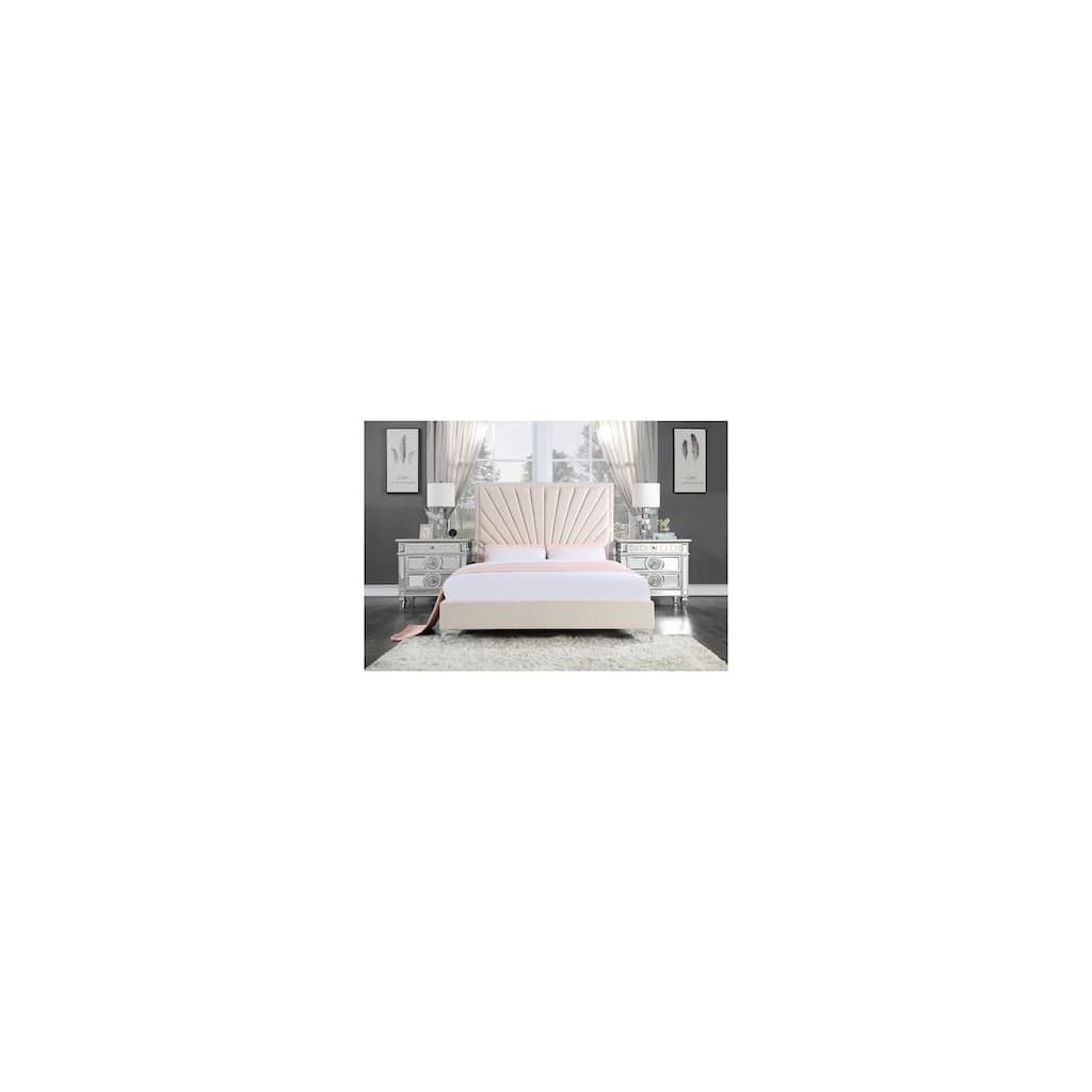 King Size Bed - Elegant Bedroom Furniture - Soft Velvet Upholstered Platform Bed Frame