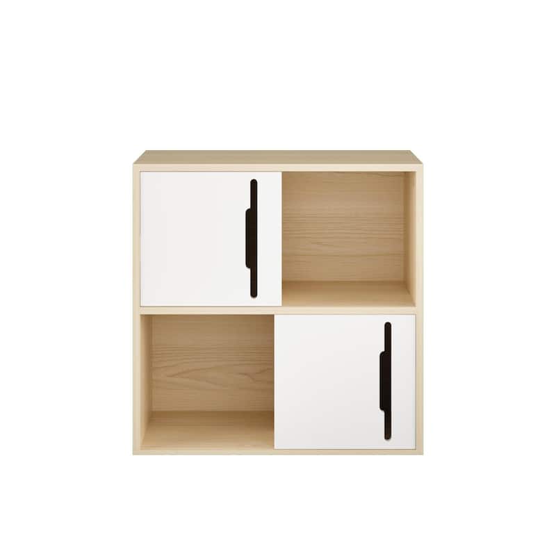 Light Wood 4 Cube Storage Organizer with Cabinet Doors