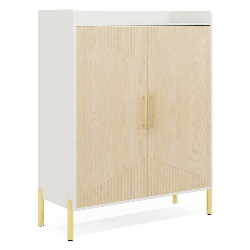 35.43" White & Natural Wood 6-Tier Shoe Storage Cabinet
