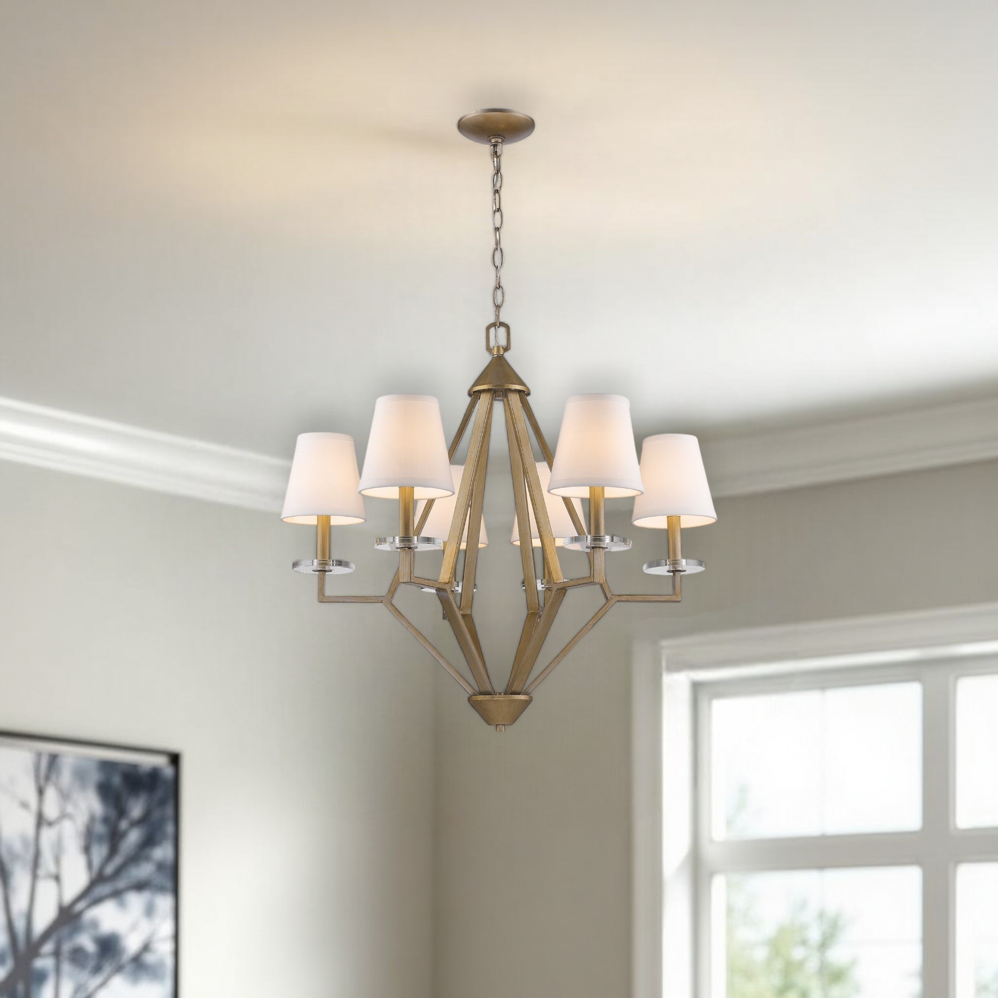 メル11286 HomeRoots Gold Candle Style Six Light Metal and Crystals Dimmable