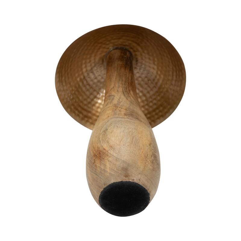 Sagebrook Home Metal Mushroom With Wood Base, Gold, Novelty, Two-Tone, Boheme Decorative Accessories