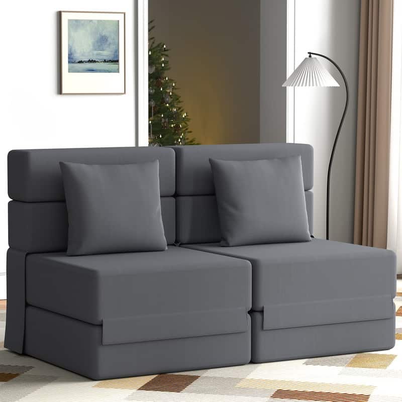 Corduroy Compression Convertible Folding Sectional Sofas (Set of 2)