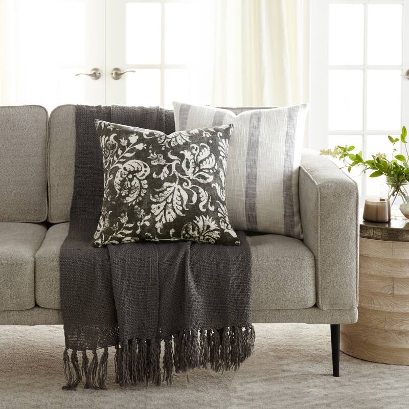 2-Pack Yarn-Dyed Patterns Decor Throw Pillows in Yarn-Dyed Awning Stripe / Distressed Floral