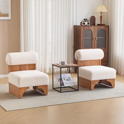 Boucle Lounge Chairs with Rolled Back (Set of 2)