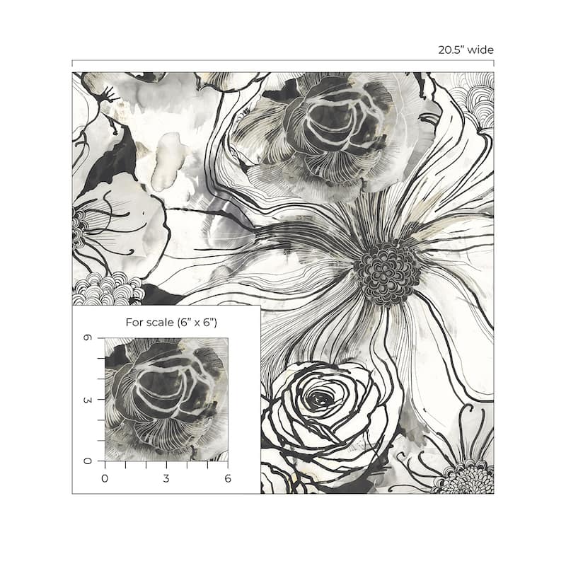 Harry & Grace Ink Rose Peel and Stick Wallpaper