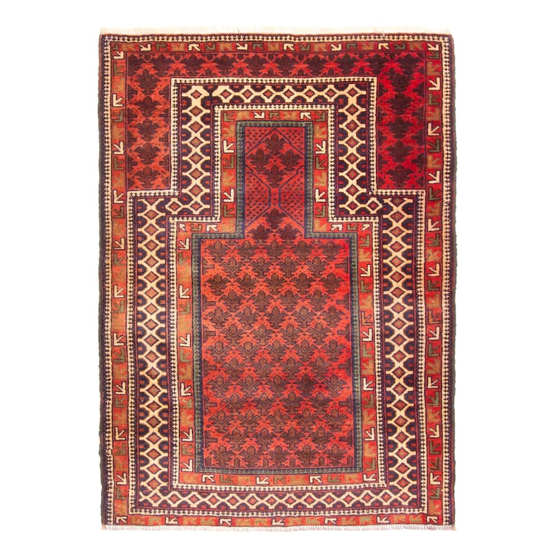 ECARPETGALLERY Hand-knotted Teimani Red Wool Rug - 3'2 x 4'7