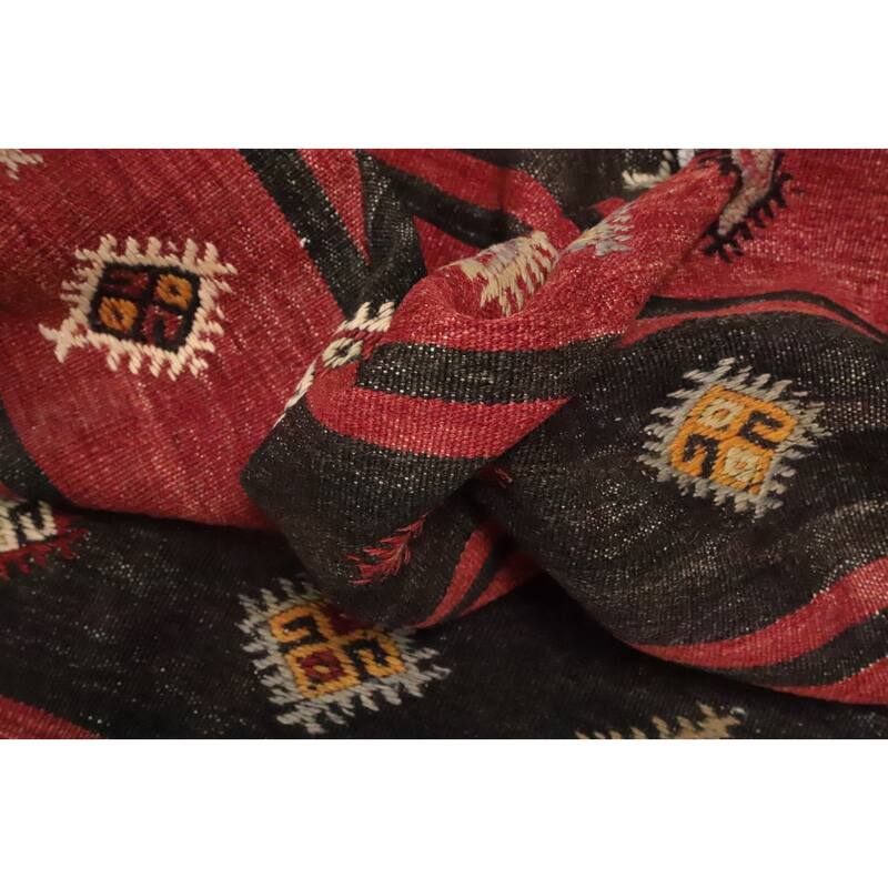 Hand Woven Oriental 100% Wool Carpet Southwestern Tribal Red Kilim Area Rug - 9' 7'' X 5' 5''