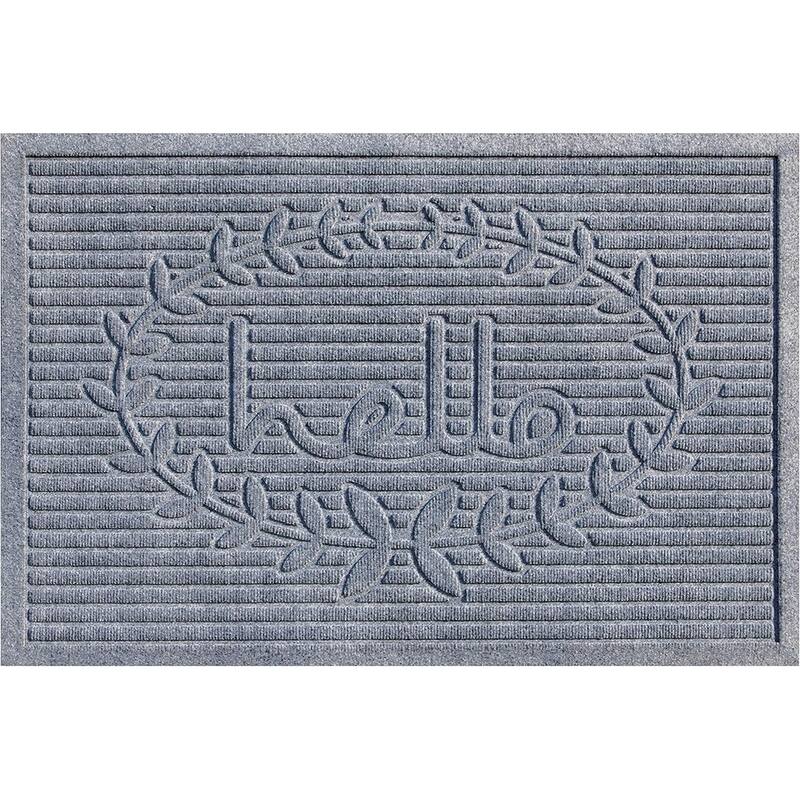HomeRoots 24" X 36" Gray Striped Hello Outdoor Polypropylene Door Mat - 24' X '36