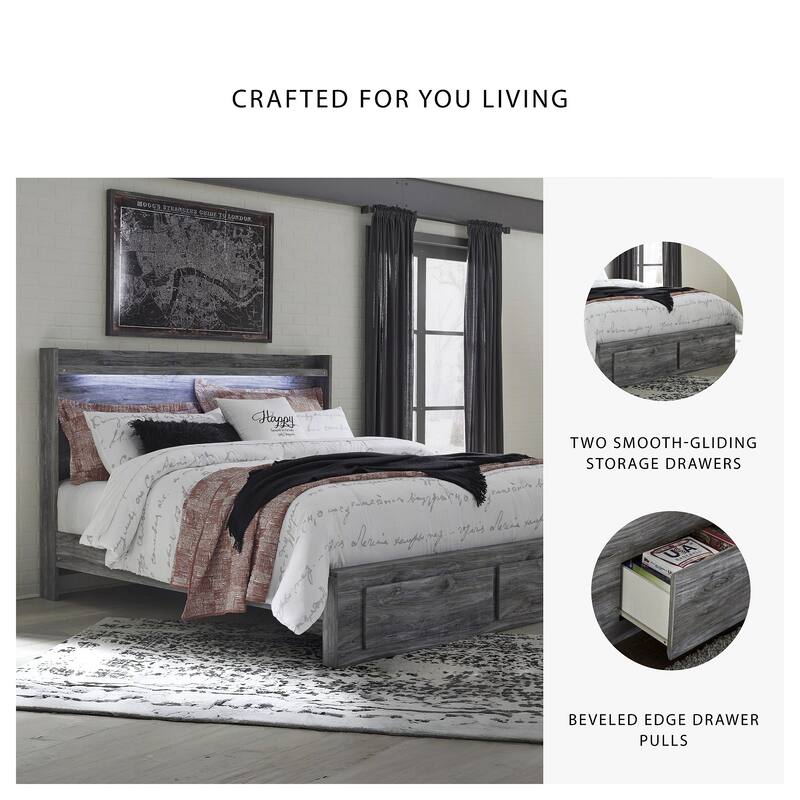 Baystorm Weathered Gray Panel Bed with Footboard Storage Drawers
