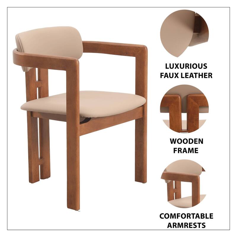Dining Chairs Upholstered Leather Seats in Rubberwood Set of 2 Arm Chairs Open Back Design
