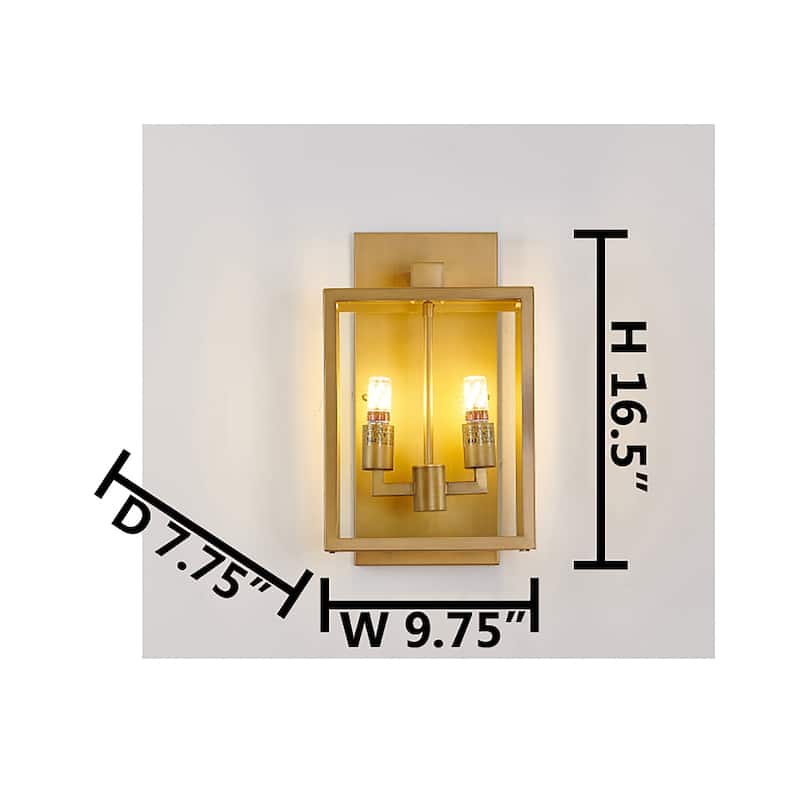 2 Light Brass Stainless Steel Outdoor Wall Sconce With Clear Glass Shade