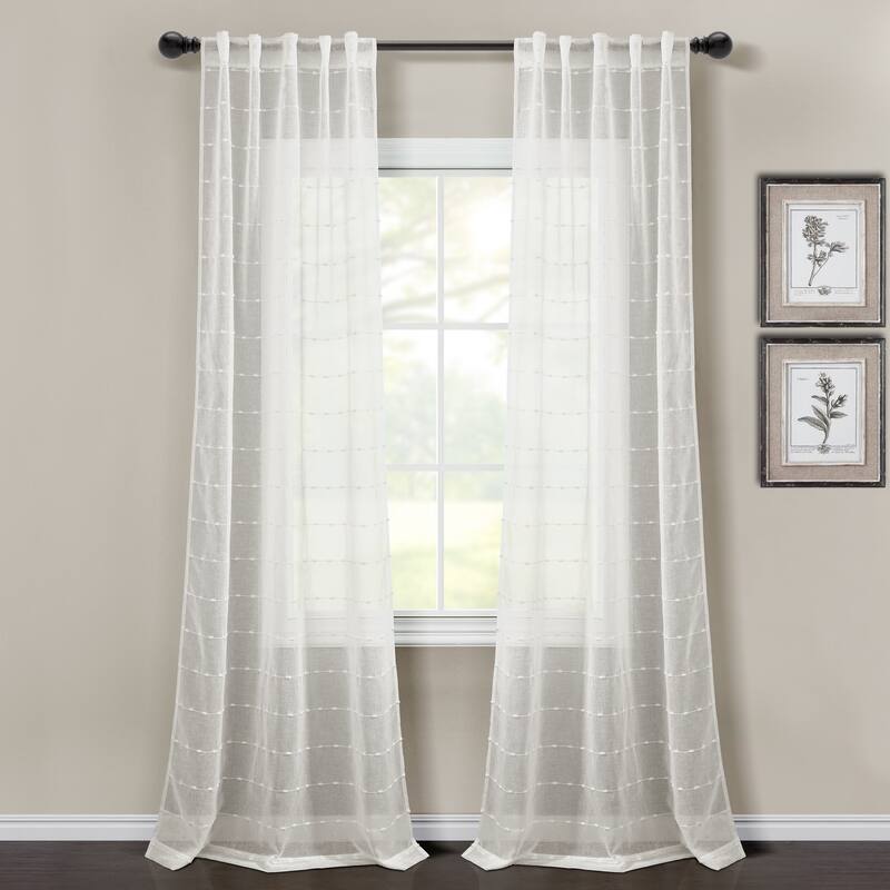 Lush Decor Farmhouse Textured Back Tab Rod Pocket Sheer Window Curtain Panels Set - 84" x 38" - White