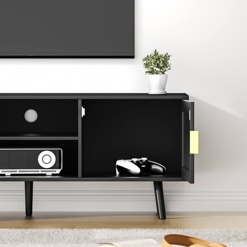 Anmytek Mid-Century Modern Wood Black TV Stand Media Console TV Entertainment Center for TVs up to 55" - 47 inches in width