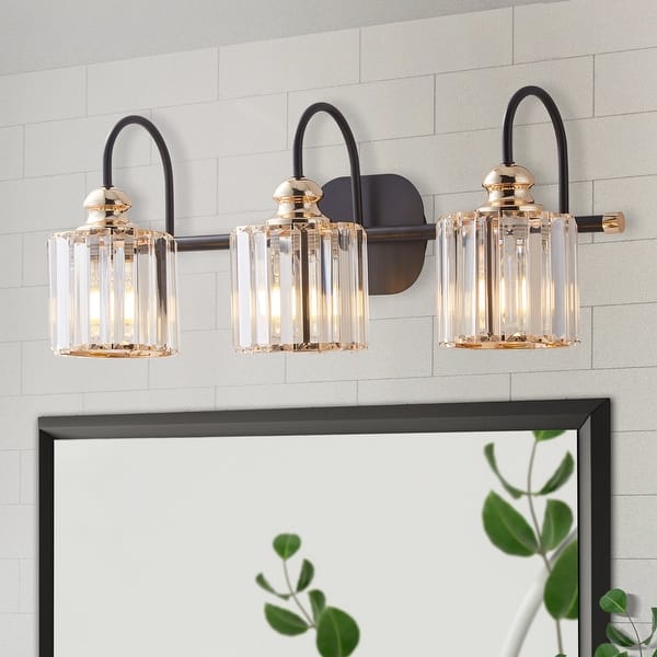 slide 2 of 30, ExBrite Modern Rose Gold 3/4-light Bathroom Dimmable Crystal Vanity Lights Wall Sconces Rose Gold - 3-Lights
