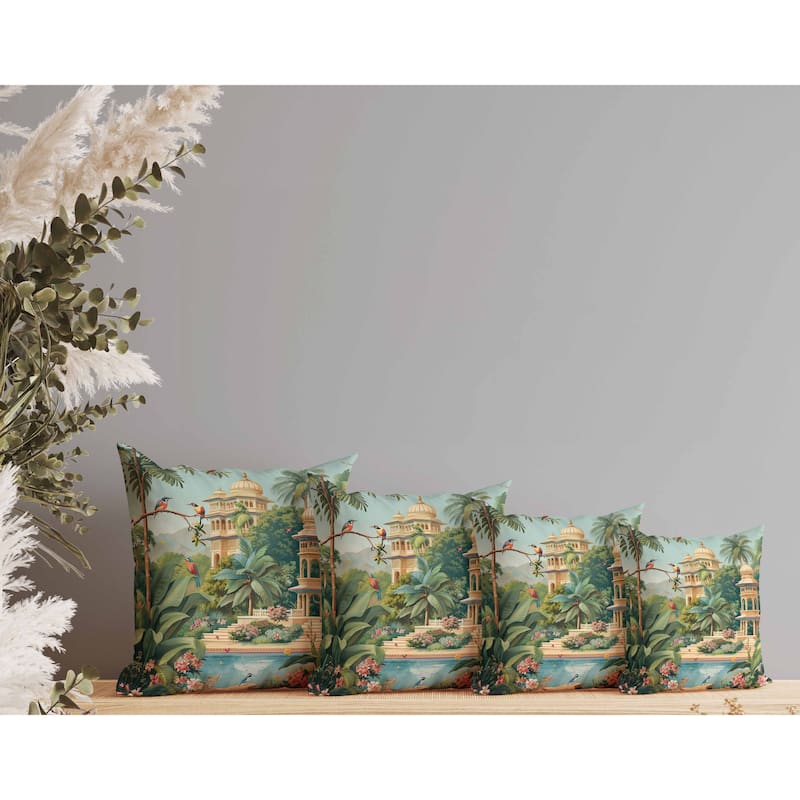 Sanctuary of the Divine Faux Suede Reversible Throw Pillow Green and Orange
