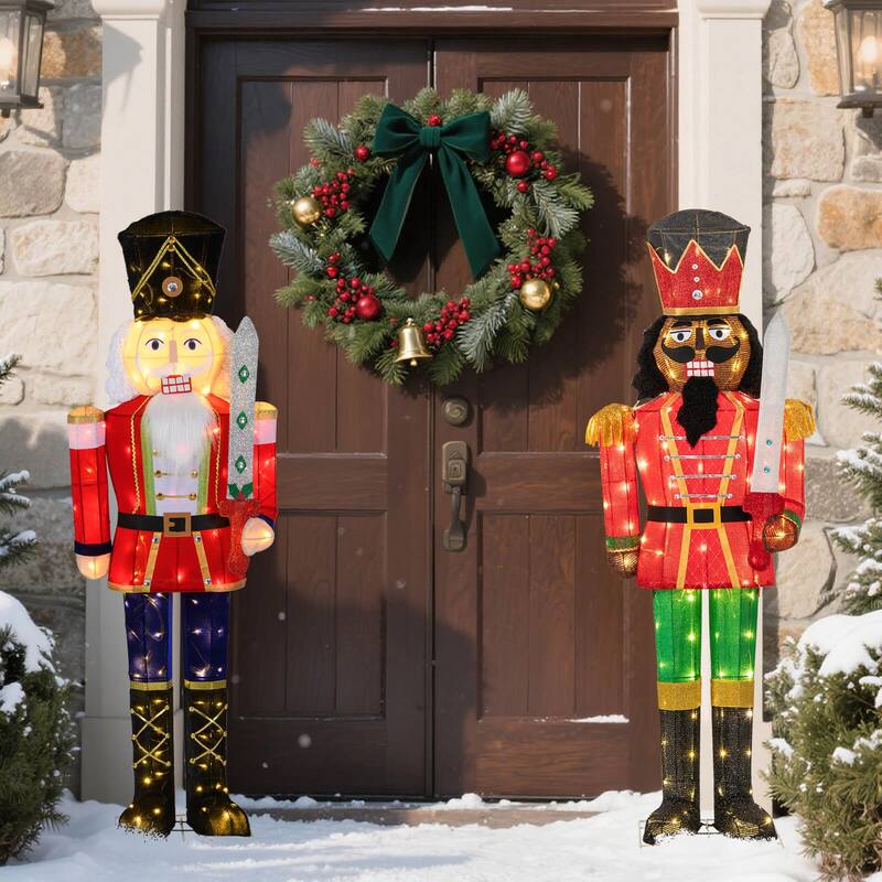 Costway 1/2 PCS 5 FT Lighted Christmas Nutcracker with Glitter Sword,