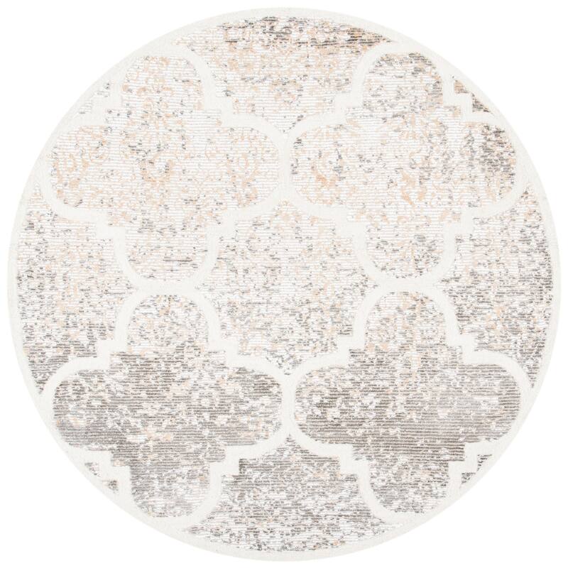 SAFAVIEH Handmade Artistry Pinka Damask Trellis Wool Rug - 7' Round - Ivory/Gold