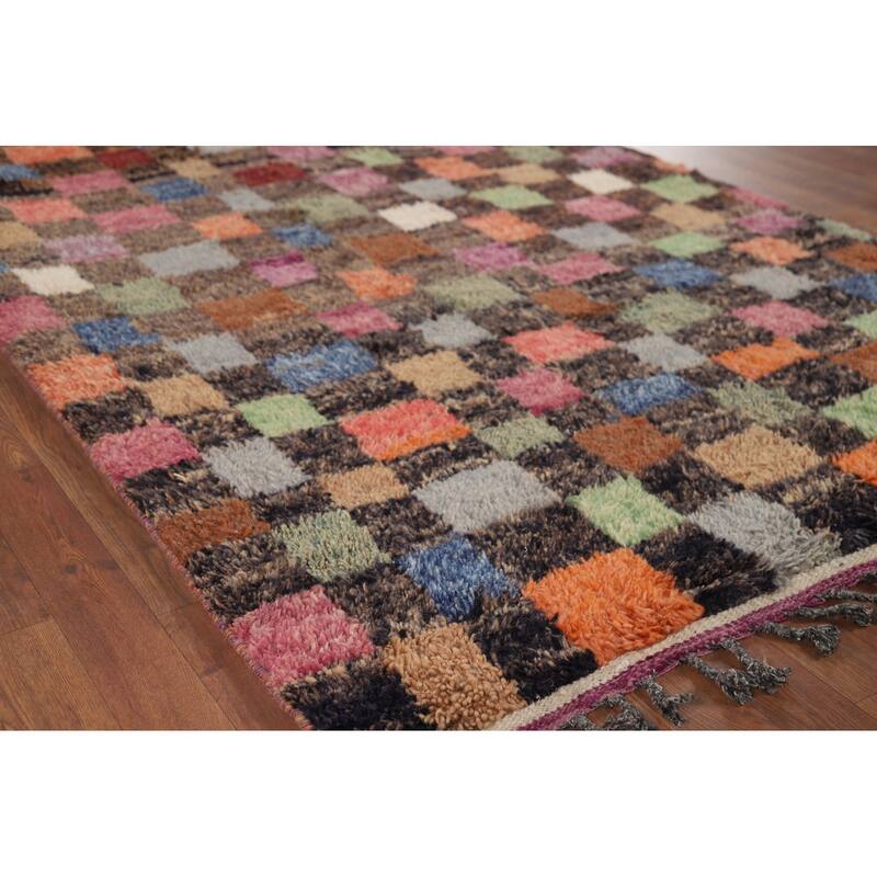 Hand Knotted Oriental 100% Wool Carpet Modern All-Over Multi-Colored Moroccan Area Rug - 8' 5'' X 4' 10''