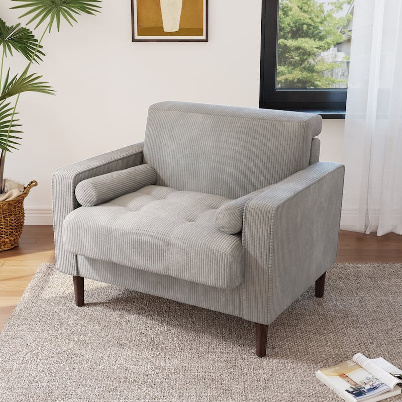 Modern Upholstered Corduroy Accent Chair With Arms Pillows - LIGHT GRAY