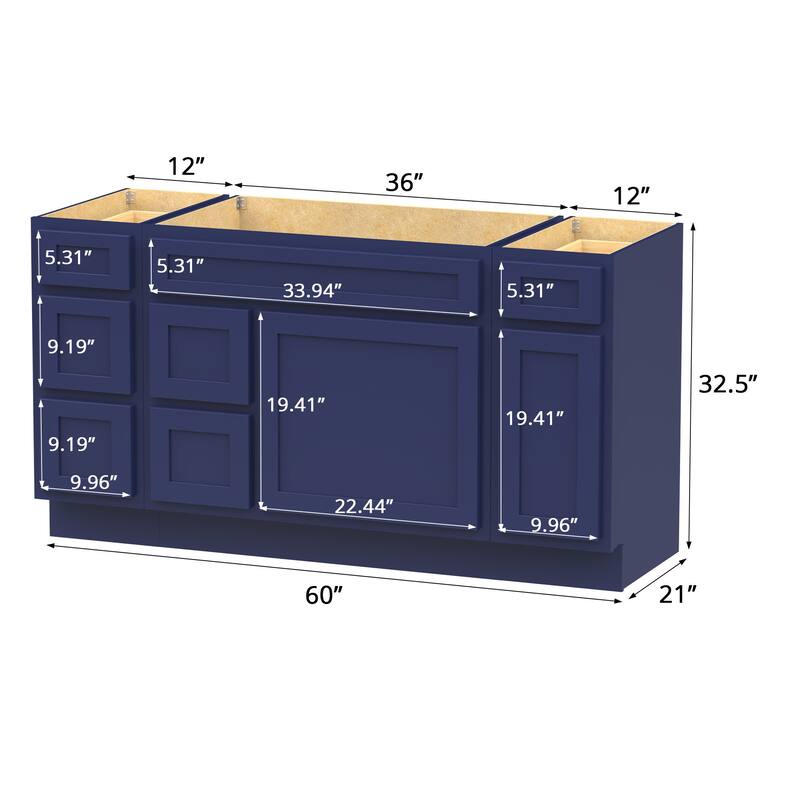 Vanity Art 60" Oak Freestanding Bathroom Vanity Cabinet without Top
