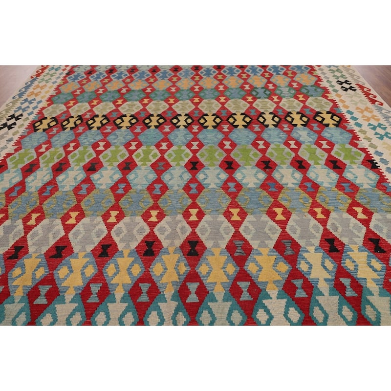 Multicolor Kilim Oriental Large Rug Hand-Woven Wool Carpet - 10'2" x 16'4"