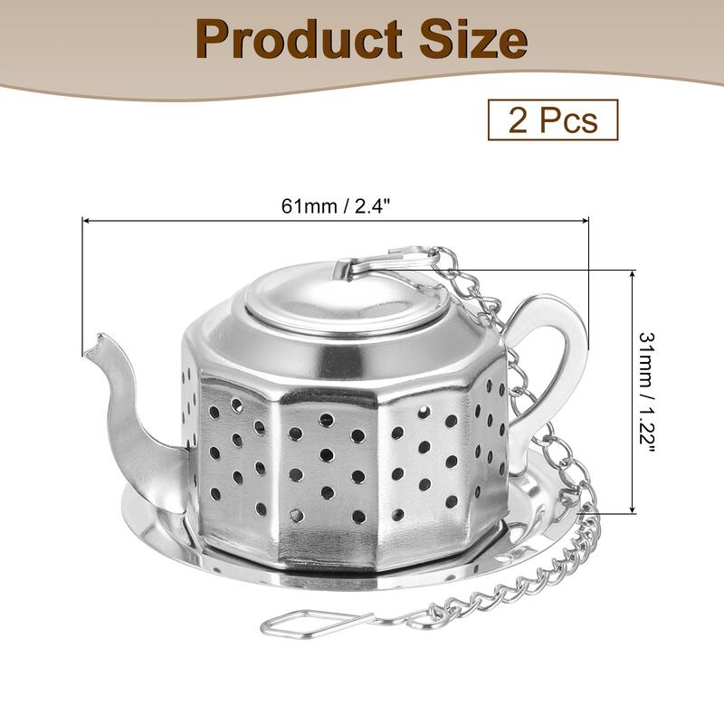 2 Pcs Tea Infuser Filter with Lid, Drip Tray, Chain, Mesh Tea Strainer - Silver