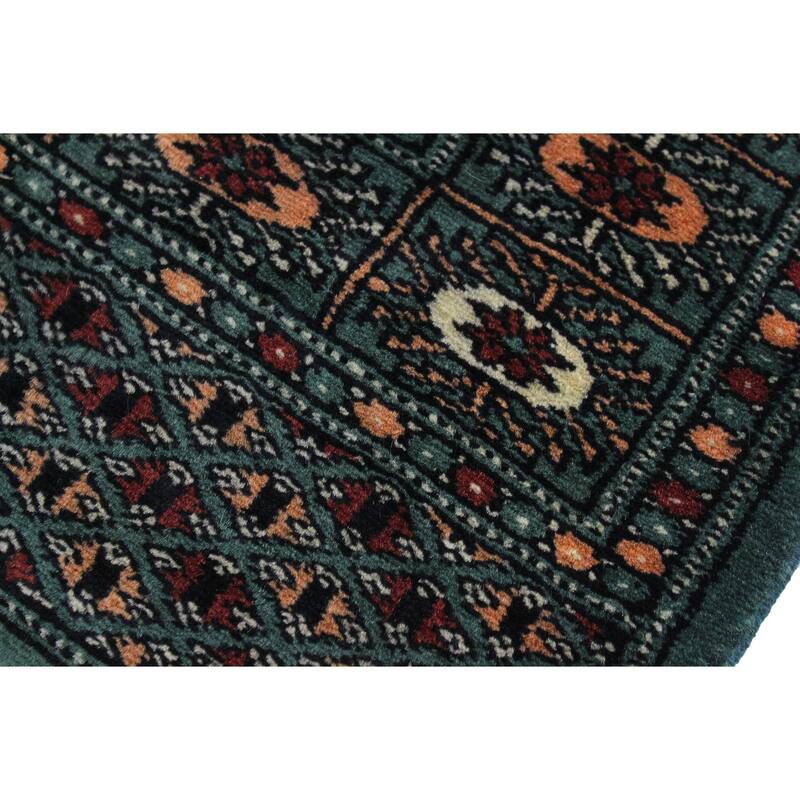 Rustic Bokhara Le Green/Black Hand Knotted Wool Runner - 2'7'' x 11'6''