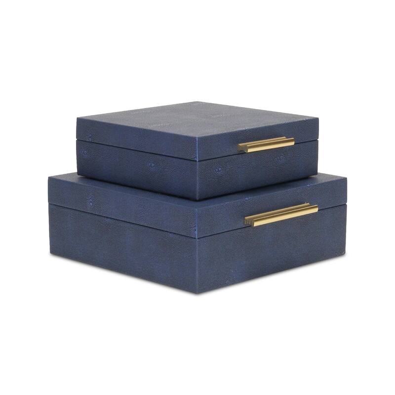 Handcrafted Faux Shagreen Decorative Boxes - 10.5" - Navy Blue - Set of 2