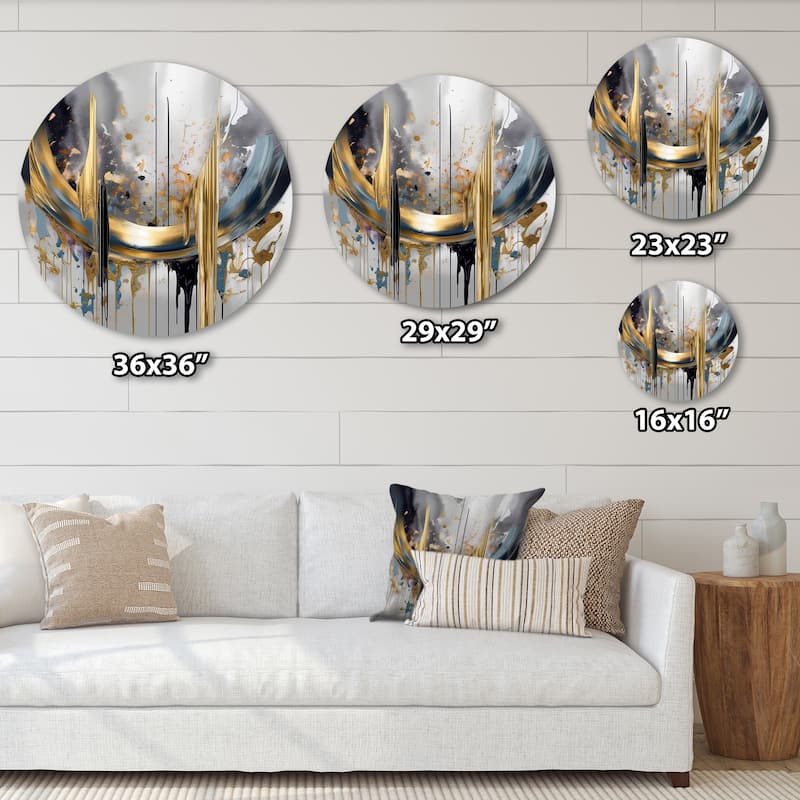 Designart "Shapes And Lines Abstract Marble III" Abstract Marble Metal Round Wall Art