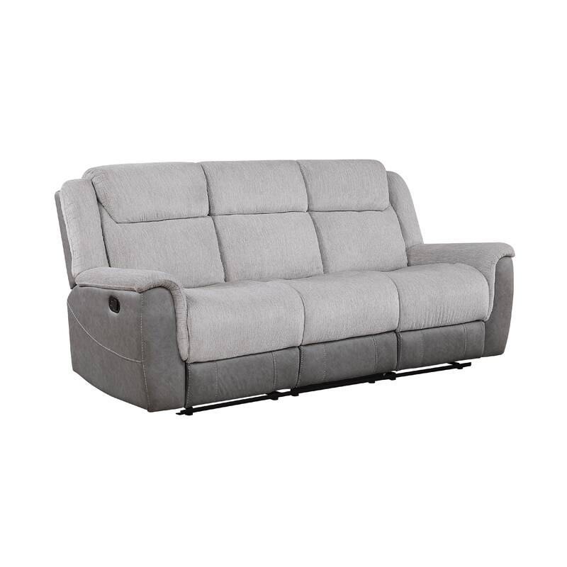 Feo Manual Reclining Sofa w Console, White Gray Microfiber 86 Inch