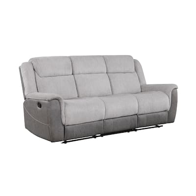 Feo Manual Reclining Sofa w Console, White Gray Microfiber 86 Inch