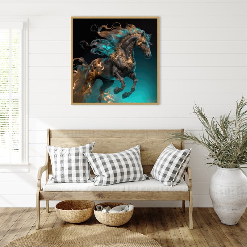 Fiery Stallion by Jake Fouracre Framed Canvas Wall Art Print - Sylvie Bright Gold