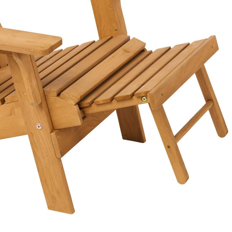 Outdoor Solid Wood Folding Adirondack Chair with Retractable Ottoman
