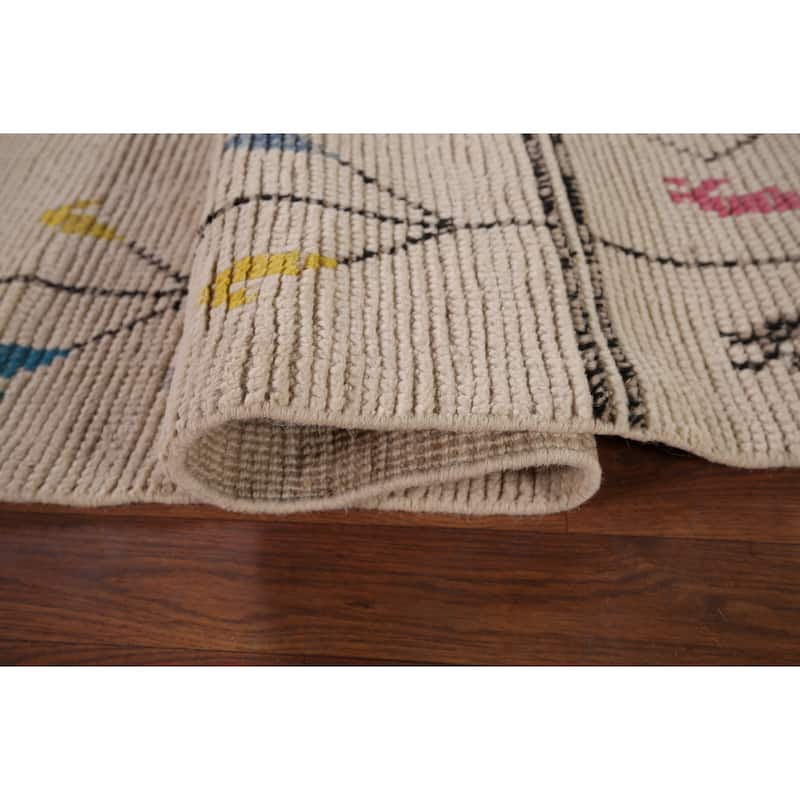 Earth Tone Moroccan Oriental Area Rug Hand-Knotted Beige Wool Carpet - 6'1" x 12'6"