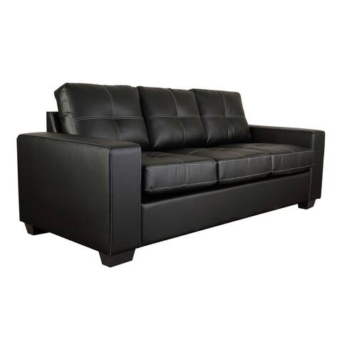 Porter Designs Henley Contemporary Faux Leather Tufted Sofa, Black