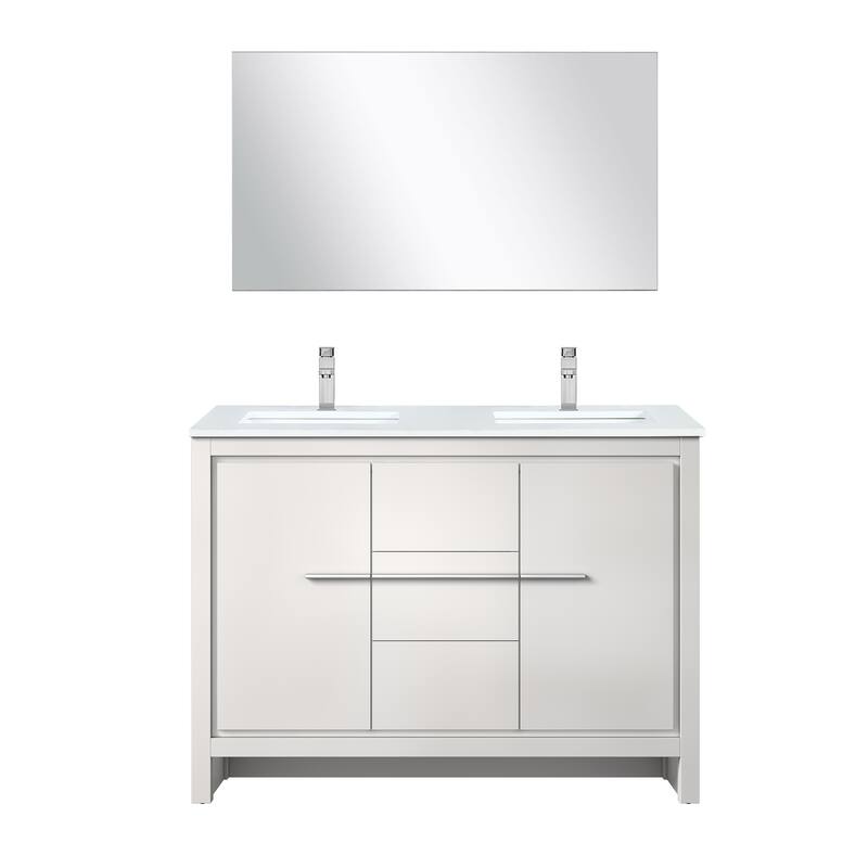 Lafarre Bath Vanity, White Quartz Top, Chrome Faucet Set and Mirror - 48 Inch - White