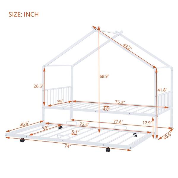 dimension image slide 5 of 6, Metal house bed with trundle