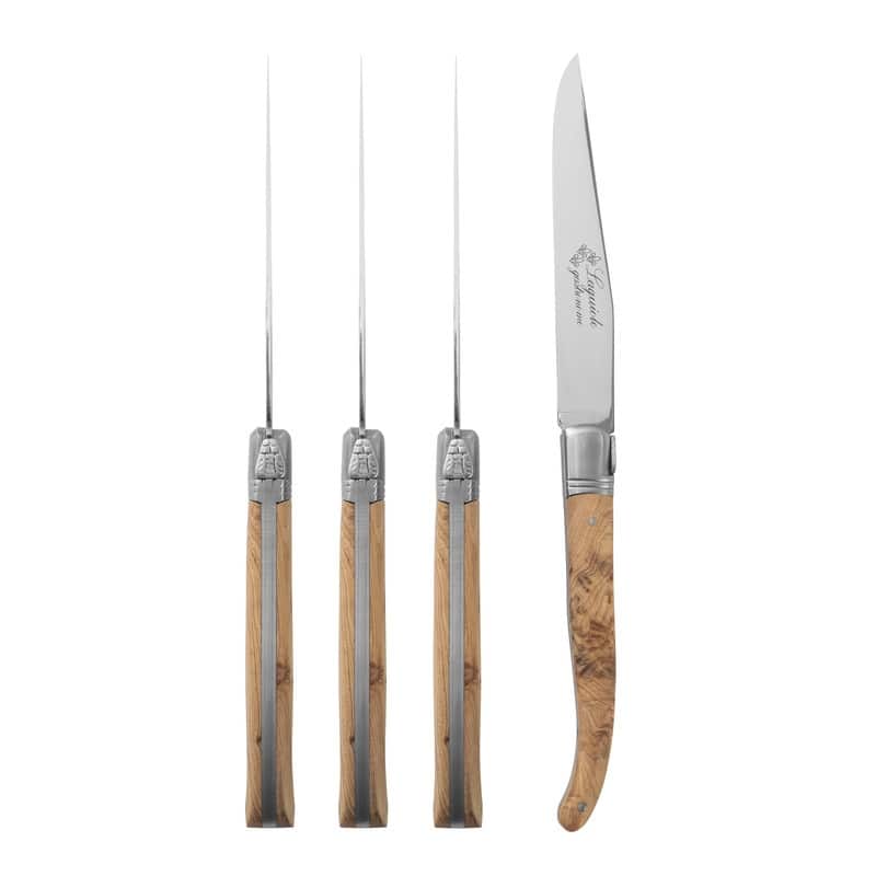Au Nain Laguiole Set of 4 Steak Knives with Juniper Wood Handles