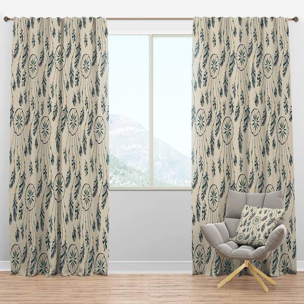 slide 1 of 4, Designart 'Pattern with Indian-American Dream Catcher' Southwestern Blackout Curtain Single Panel